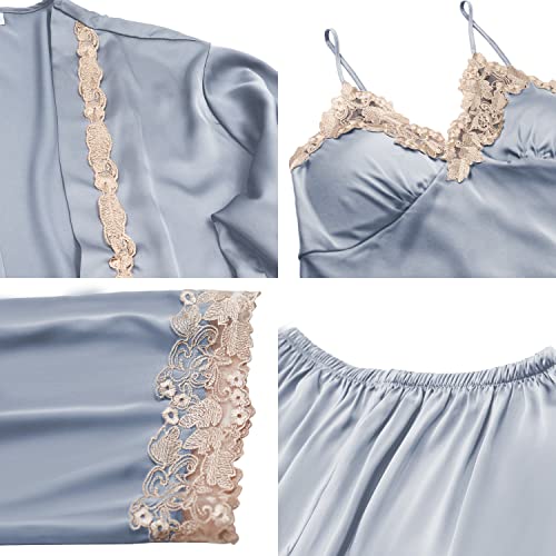 Sapjon Womens Pajama Sets 5Pcs Silk Pajamas For Women Cute Sleepwear Loungewear Satin Pajamas Sets For Women Soft Grey #TOP4