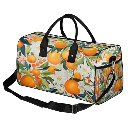 Orange Fruit Travel Duffle Bag for Women Men Foldable Waterproof Weekender Bag Carry on Tote for Overnight Sports Gym Cute Citrus Green Leaves Floral2