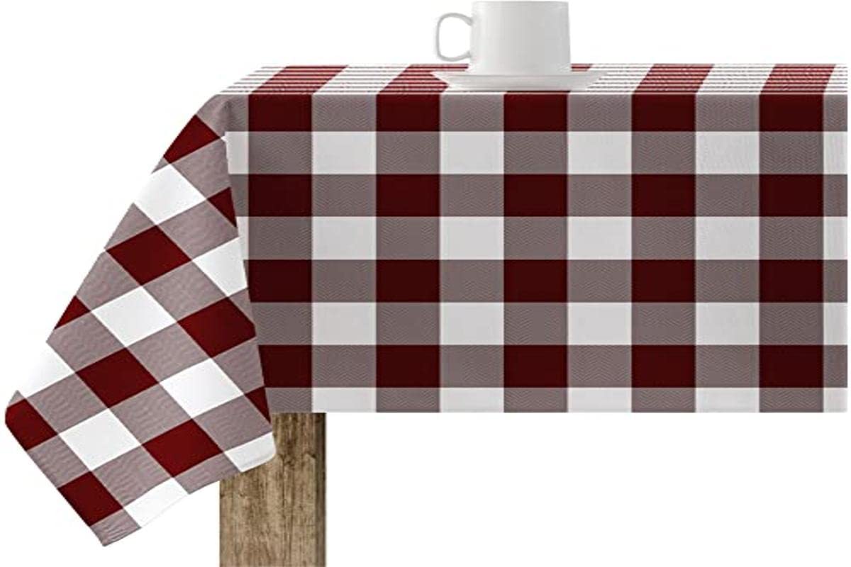 BELUM,Resinated Tablecloth Stain Resistant Paintings Garnet, Tablecloth Vichy Squares Size; 100x140 cm, Tablecloth Vichy Garnet, Tablecloth Fabric 100% Organic Cotton