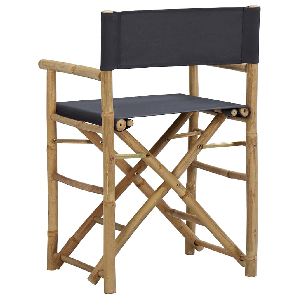Klappbare Regiestühle 2 STK Dunkelgrau Bambus und Stoff Gartenstuhl Balkonstuhl Terrassenstuhl klappbar platzsparend bequem mit Armlehnen für Outdoor Camping Strand Relax