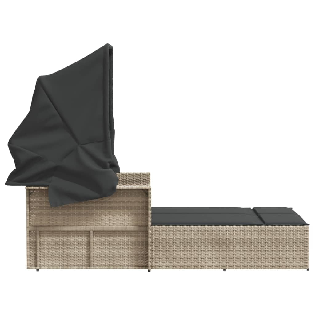 Homgoday Lit double auvent et coussins gris clair polyrorotin, chaises longues, canapé-lit, lit de piscine, lit de jardin