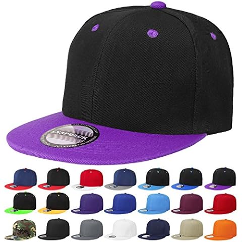 Classic Snapback Hat Cap Hip Hop Style Flat Bill Blank Solid Color Adjustable Size, 1pc Black/Purple, One size Cover