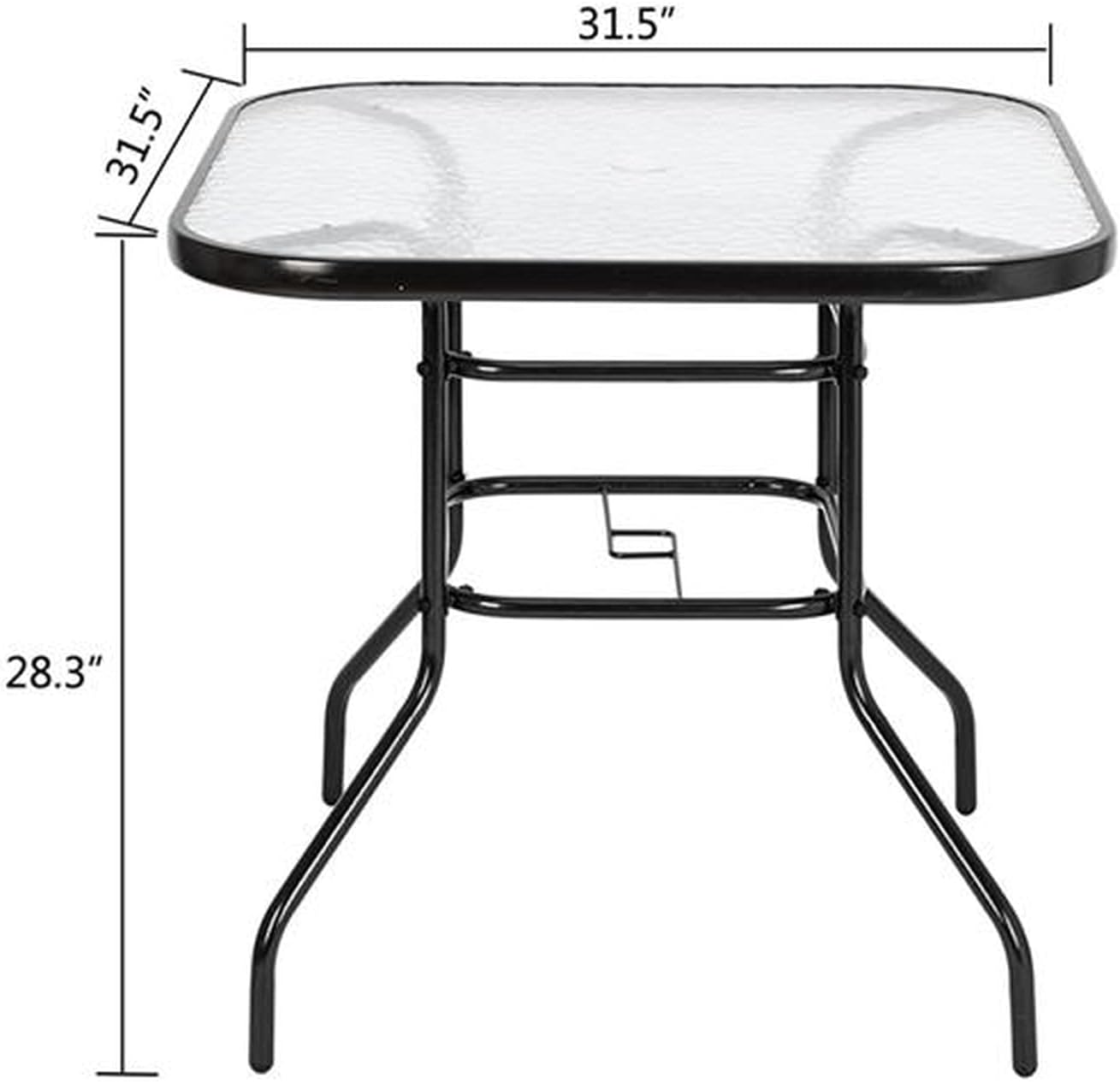 Outdoor Dining Patio Table Yard Garden Glass Table Outdoor Patio Dining Table with Umbrella Hole Toughened Glass Table