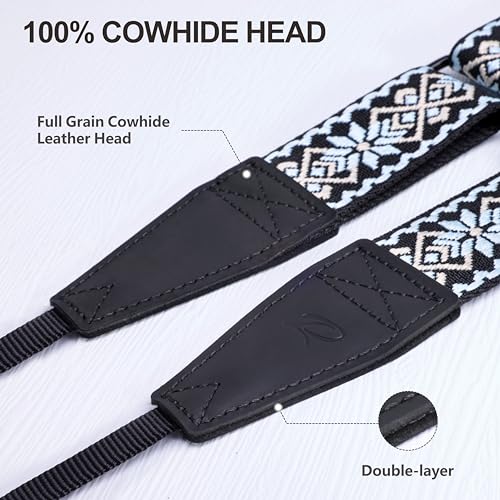 Image of Padwa Lifestyle Adjustable Camera Strap - 1.5 inch Full Grain Leather Ends Camera Straps for Photographers, Adjustable Neck Shoulder & Crossbody Cotton Strap Quick Release for Cameras and Binoculars