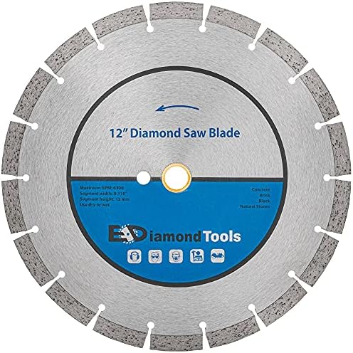 12" Segmented Diamond Saw Blade for Concrete, Brick, Block and Masonry, 12mm Segment Height, 1" Arbor