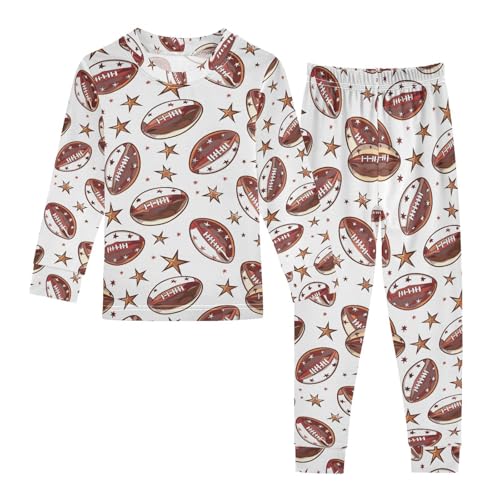 ALAZA Star Rugby Ball American Football Pajamas Long Sleeve Sleepwear 2-Piece Pajama Set