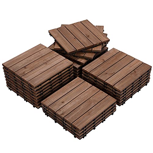 Yaheetech Lot de 27 Caillebotis Bois Exterieur Dalles de Terrasse en Bois Composite avec Système d’Emboîtement Revêtement de Sol Extérieur Intérieur 30 x 30 cm