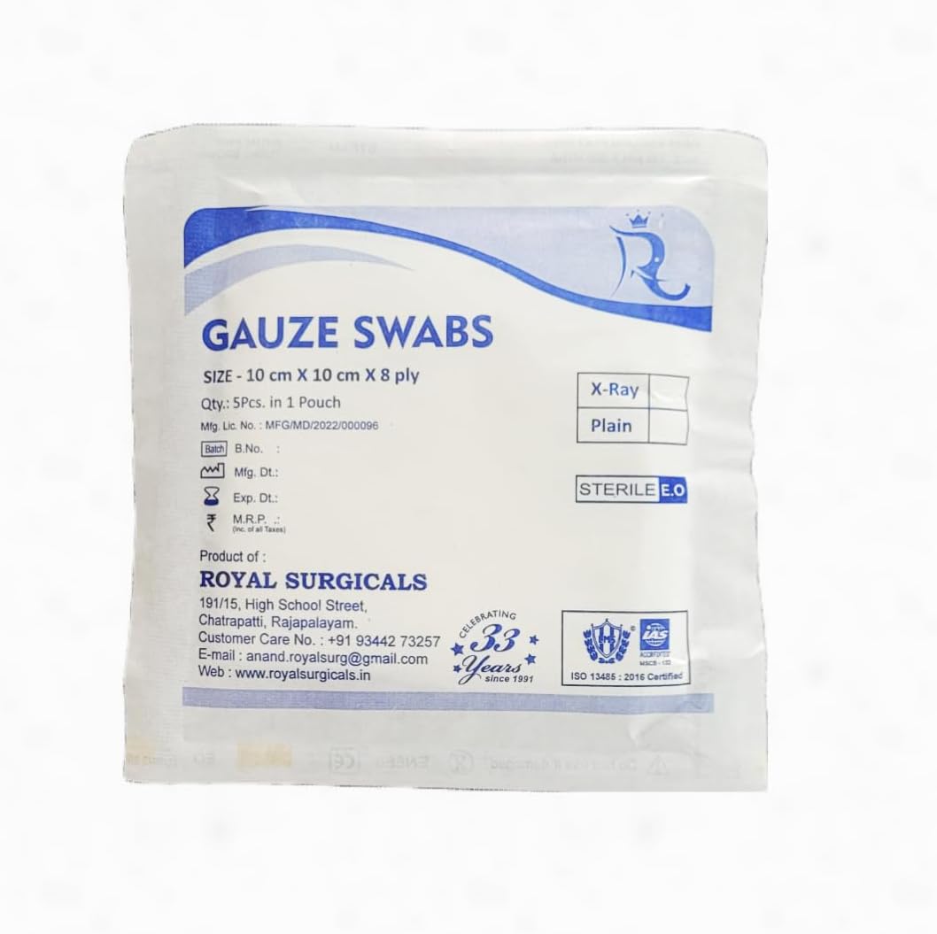 Sterile Absorbent Cotton Gauze Swab |(10cm x 10cm x 8ply) (5 pcs per pack) (10 pack) Gauze Swab for Wound Dressing/First Aid/Home