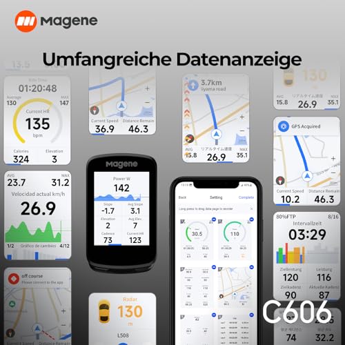 Magene C606 Touchscreen GPS Fahrradcomputer Navigation WiFi Bluetooth Datenübertragung...
