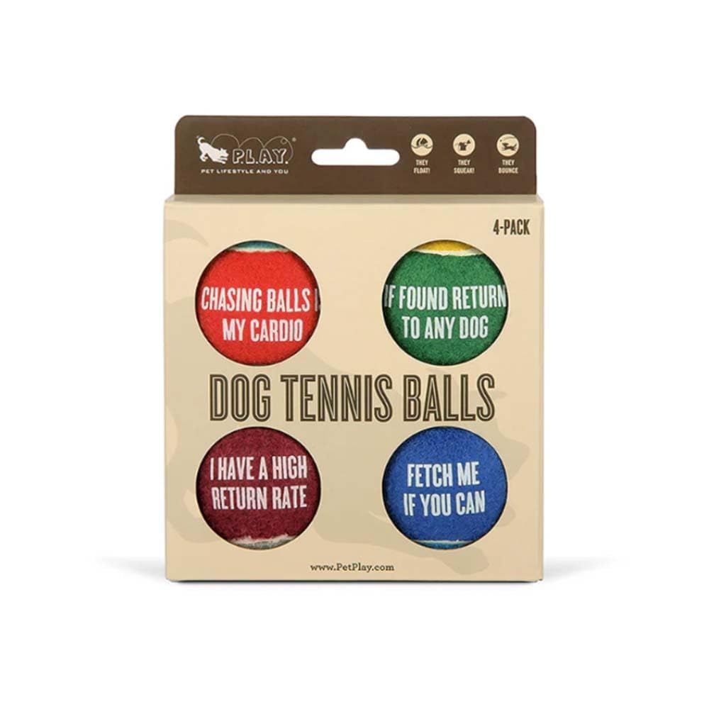 P L A Y Cute Outdoor Dog Toys - Squeaker Tennis Ball Set for Playing Fetch Great for