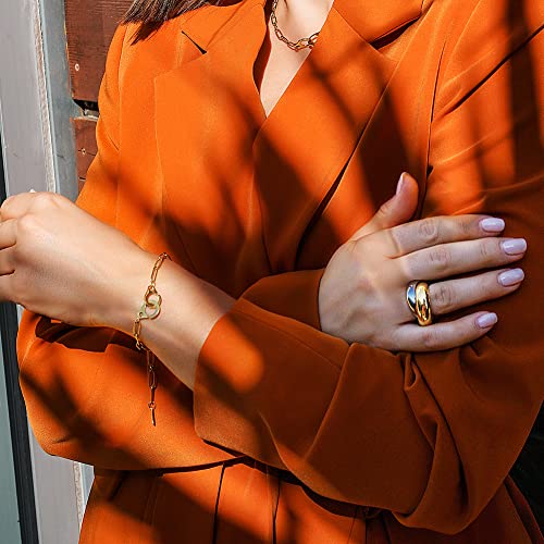 Wistic Two-Tone Chunky Bands Statement Rings For Women Three-Tone Infinity Interlocked Rolling Criss Cross Rings For Girls Fashion Stainless Steel Thin Cocktail Enhancer Finger Jewelry (Two Tone, 8) #TOP4