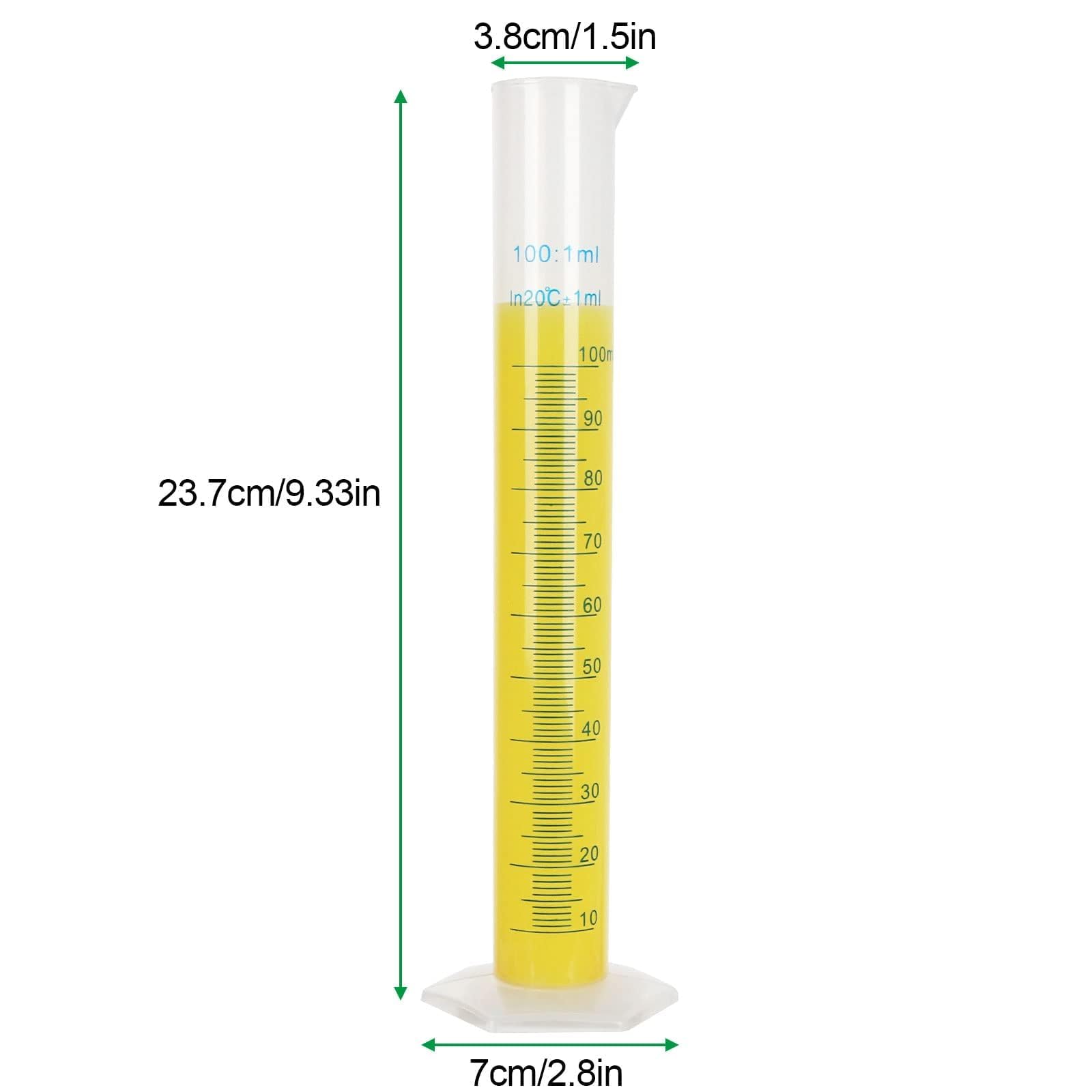 10er Pack 100 ml Messzylinder aus Kunststoff, langlebiger Labor-Reagenzglaskolben, Messzylinder