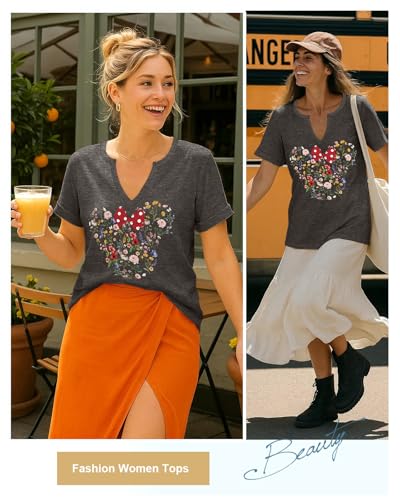 Flafens V Neck T-Shirts for Women - Graphic Short Sleeve Tees Tops Fashion Trendy Soft Casual Summer Outfits Clothes4