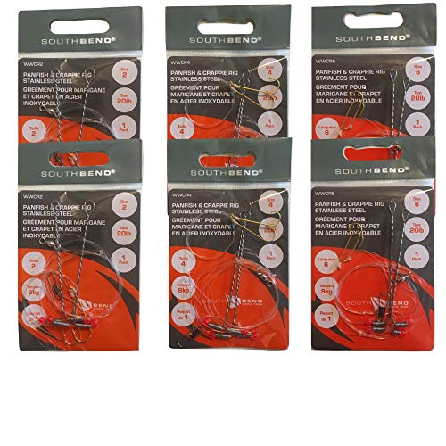 SOUTH BEND Bundle: Crappie Rig - Size 2 Crappie Rig (2 Pack), Size 4 Crappie Rig (2 Pack) and Size 6 Crappie Rig (2 Pack). Each Rig Has 2 Hooks.