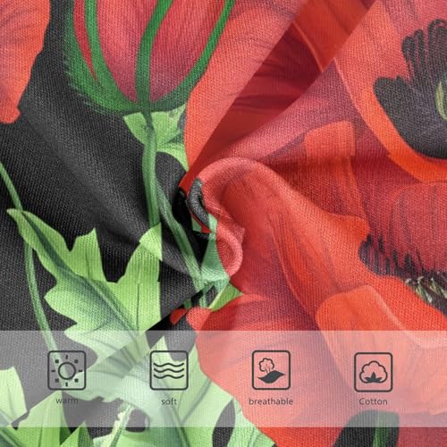 Cotton Toddler Underwear Floral Red Poppy Flowers Green Leaves Black Little Girl Panties Bright Briefs Undies Kids 2t3