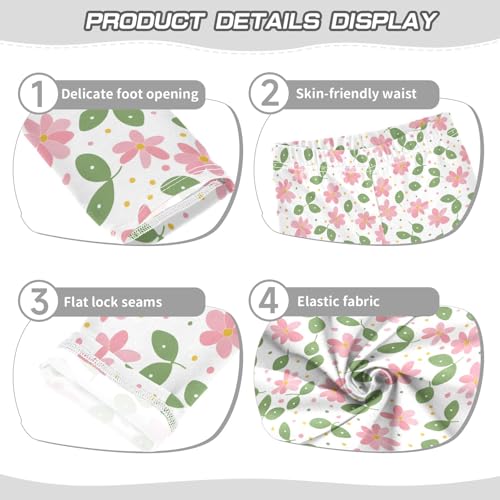 senya Girls Printed Leggings Yoga Pants Pink Green Leaf Flowers Pattern for Kids in 4t to 10 Years, 4T3