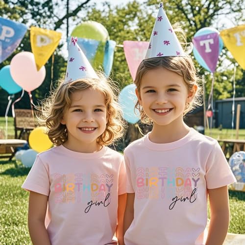 Image of Toddler Birthday Shirt Girls 5 Year Old, Pink, 5T | Happy Birthday Fifth, Short Sleeve, Kids Top Outfit