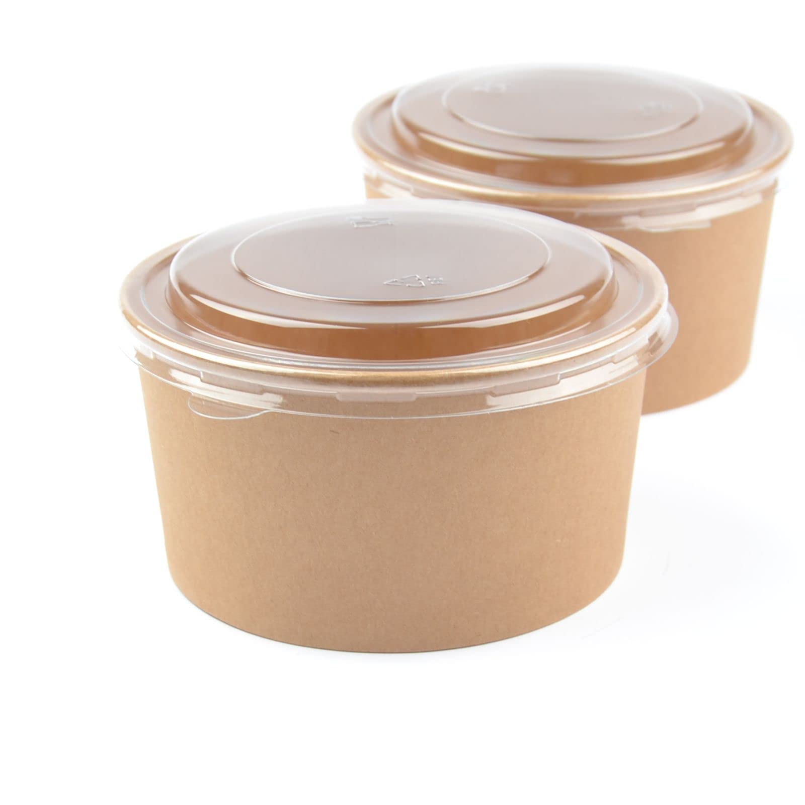 Kraft, 150 ciotole per insalata con coperchio, rotonde, da 1000 ml, per insalata, insalata, insalata, insalata, tazze di cartone