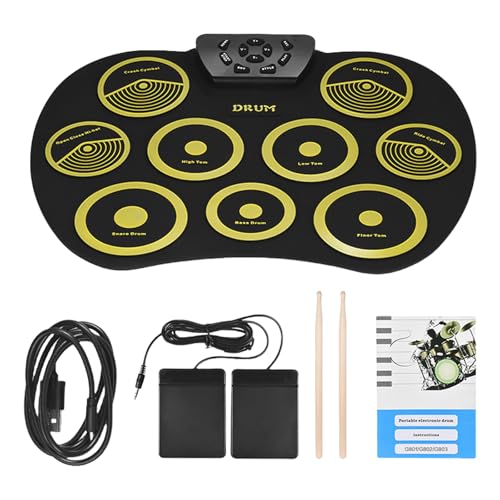 Juego de 9 almohadillas enrollables para práctica, altavoces integrados, auriculares para niños, adultos, principiantes, batería electrónica