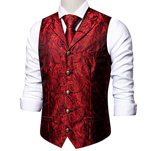 Image of Barry.Wang Mens Silk Lapel /Shawl Collar Vest Tie Sleeve Holder Set Formal /Casual Paisley Vests Wedding Tuxedo Waistcoat