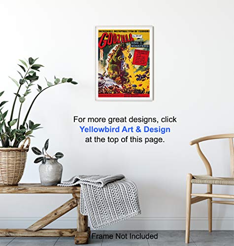Image of Godzilla - 8x10 Vintage Hollywood Horror Movie Poster Wall Art Print - Creepy Classic Scary Movie Home Decor Picture for Man Cave, Boys Bedroom, Teens Room - Gift for Men