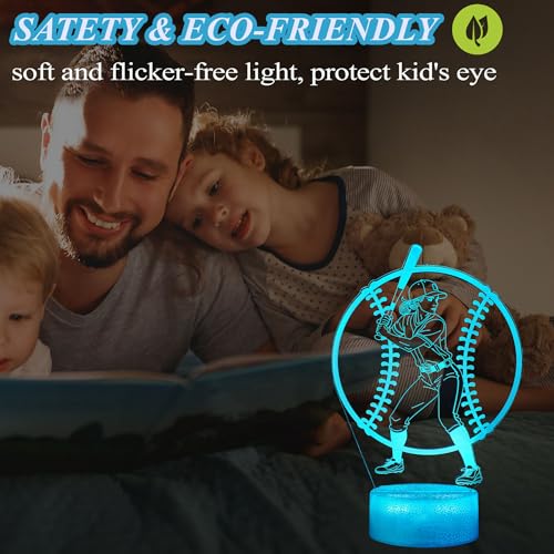 Image of Baseball Gifts for Girls, Softball Night Light, 3D Illusion Lamp with 16 Colors Changing, Timer, 4 Flash Modes and Dimmable, Accessories Stuff for Room Decoration, Kids Girls Holiday Xmas Gifts