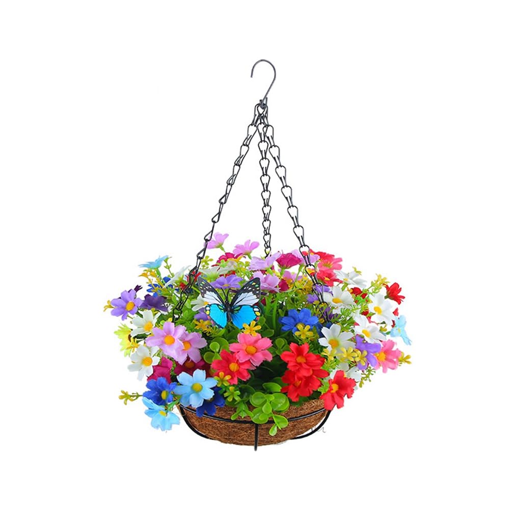 CTRLZS Artificial Hanging Flowers in Basket Simulation Flower Hanging Basket for Patio Lawn Garden Decor, for the Decoration of Outdoors and Indoors-Multicolor