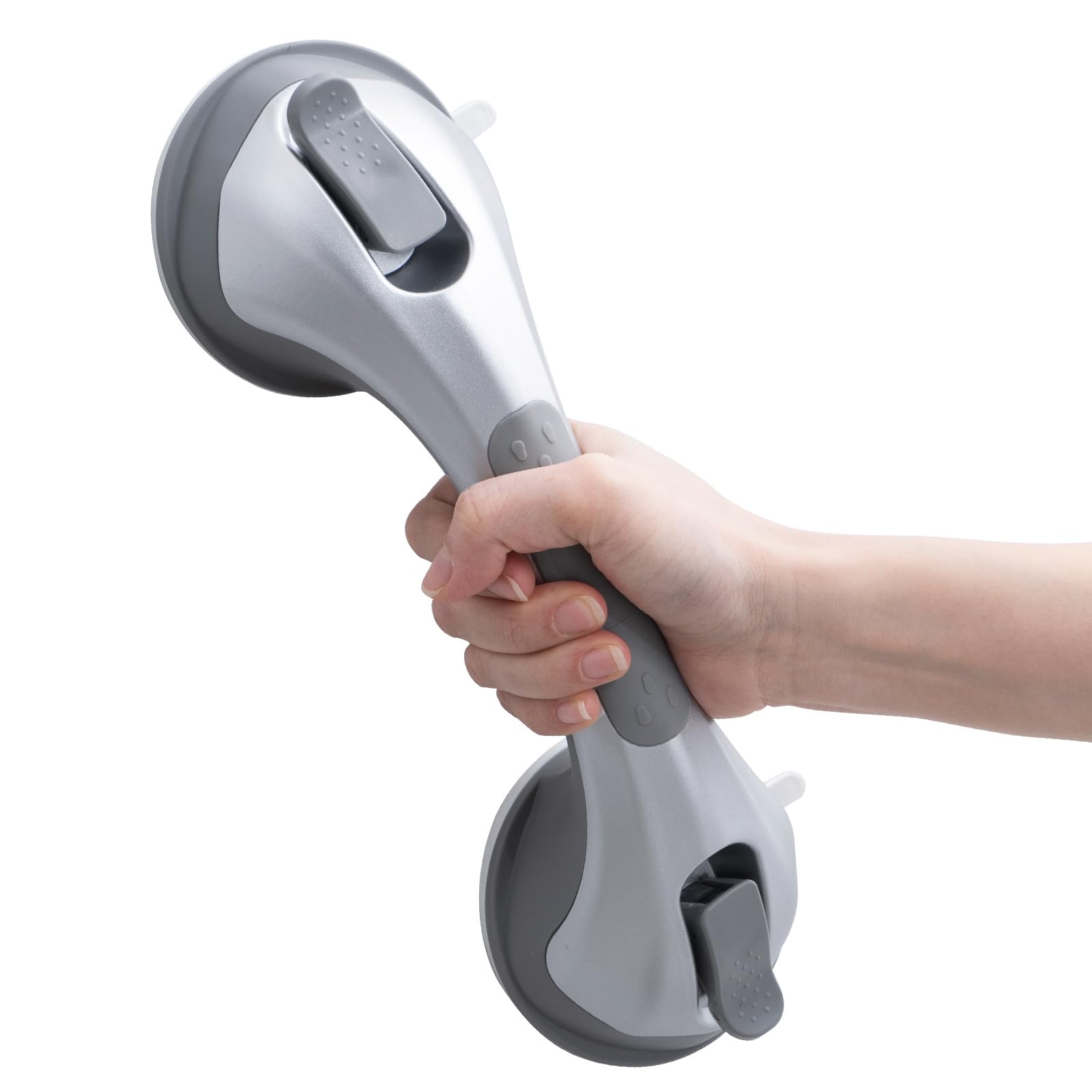 Photo 1 of LEVERLOC Shower Grab Bar, 12 Inch Suction Grab Bars for Bathtubs, Shower Handle Handrail for Seniors Bathroom Safety Grip for Elderly, Heavy Duty No Drilling Removable,Silver