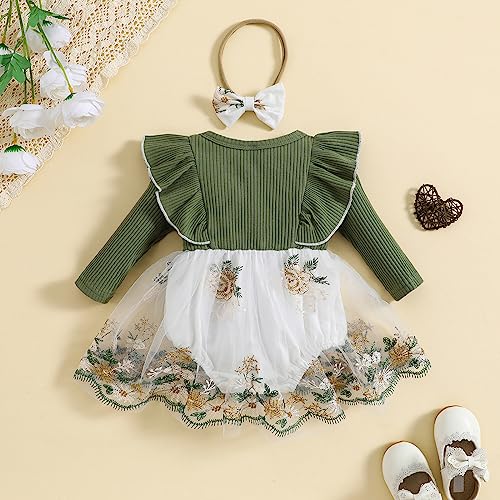 MERSARIPHY Infant Baby Girl Romper Dress Pleated Ribbed Romper Floral Lace Dress Baby Girl Christmas Clothes3