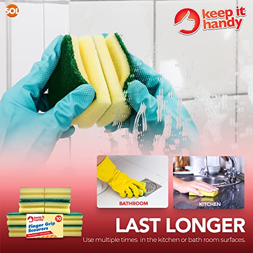 SOL 10pk Finger Grip Scourers, Heavy Duty Kitchen Sponges Washing Up Scourer, Non-Scratch Design - Image 2
