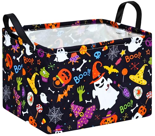 Image of MAIZMZ Halloween Storage Basket Pumpkin Ghost Gift Basket for Kids Foldable Toy Box Waterproof Organizer Bin Laundry Nursery Hamper for Home Office Dorm Closet Shelf