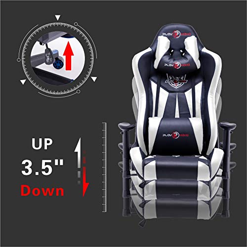 play-haha-Silla-de-Oficina-ergonomica-para-Videojuegos-Estilo-de-Carreras-con-Respaldo-Alto-mas-Grande-y-reposabrazos-mas-Grande-Piel-sintetica-Blanco-No-footrest