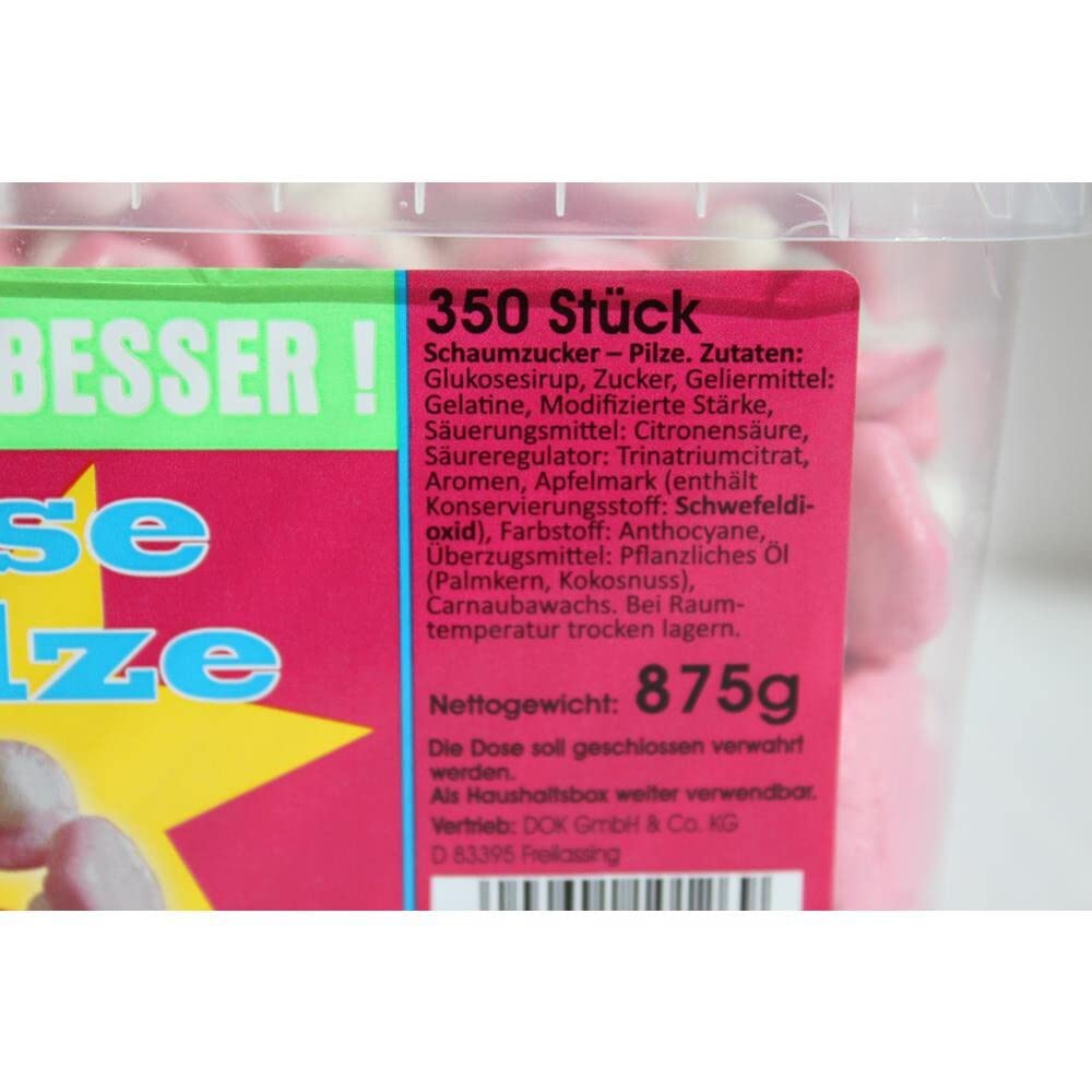 DOK Süsse Pilze Schaumzucker für Naschkatzen 2100Stk (6x875g Dose) + usy Block