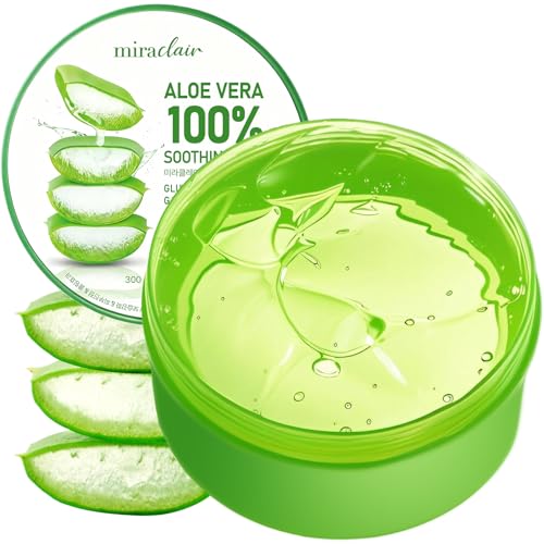 MIRACLAIR Aloe Vera Gel for Face, Skin, Hair & Sunburn Relief, Made with 100% Pure Aloe Gel for All Skin Types. Made in Korea. 300ml (10.1fl.oz) (1)