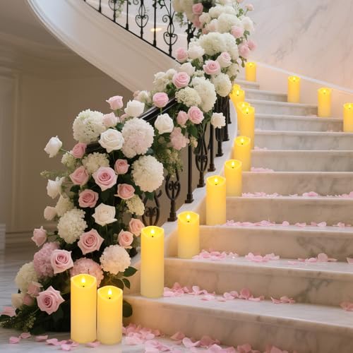 Image of 24 Packs of flameless LED Pillar Candles with Remote Control timers and Flashing Battery Operation for Halloween, Christmas and Wedding Home Decoration