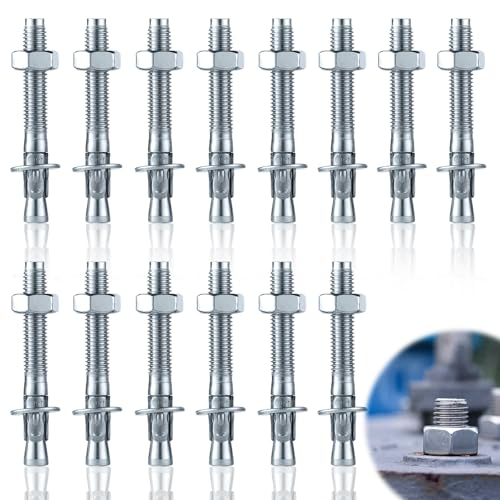 UVVRUR 14 Stück verzinkte Schwerlastanker mit ETA-Option 7, Industriequalität, Bolzenanker, Schwerlastdübel, Keilanker, Anker, Ankerbolzen, Blitzdübel, M10 x 90 (M10X90)