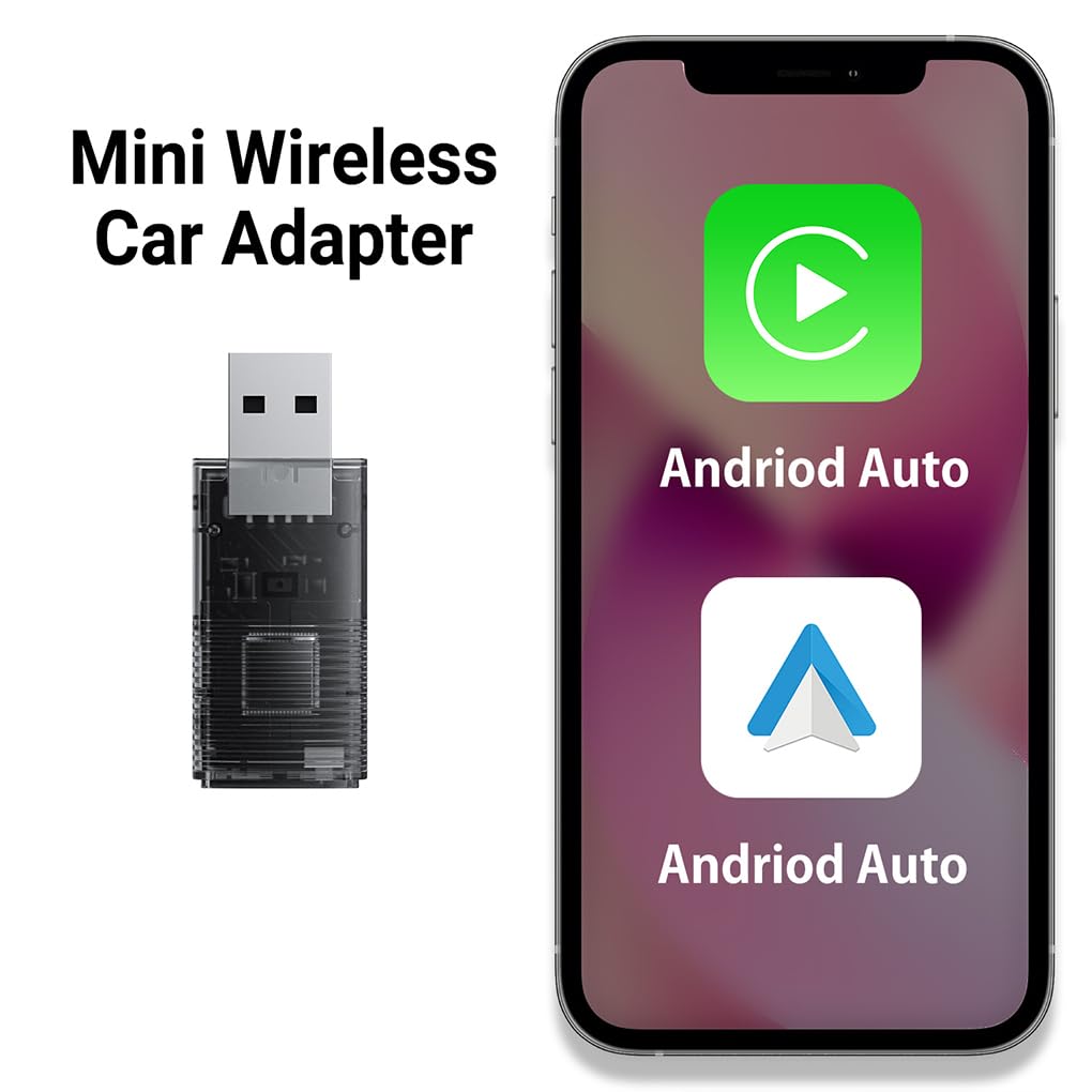Zymoplas Adattatore per gioco per auto wireless 2 in 1 con trasparente Adattatore per gioco per auto wireless per Android Plug Play