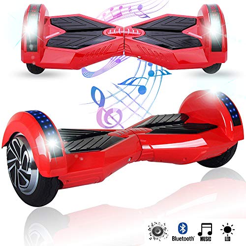 Magic Vida Skateboard Électrique 8 Pouces Bluetooth Puissance 700W avec Pneu à LED Gyropode Auto-Équilibrage de Bonne qualité pour Enfants et Adultes?Rouge&Noir?