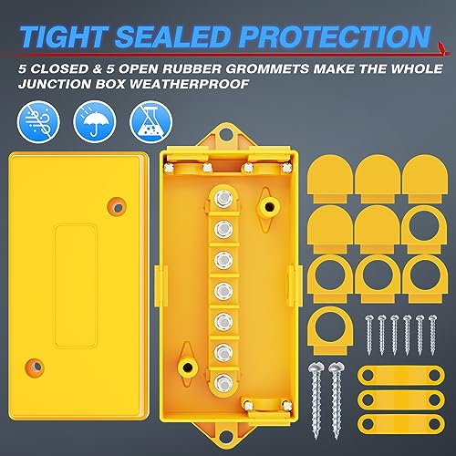MICTUNING 7 Way Electrical Trailer Junction Box 7 Gang