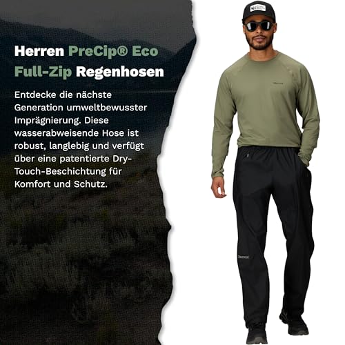 Marmot Herren PreCip Eco Full Zip Pant, wasserdichte Regenhose, Winddichte Wanderhose, atmungsaktive Regenkleidung zum Wandern und Trekking, Black, L