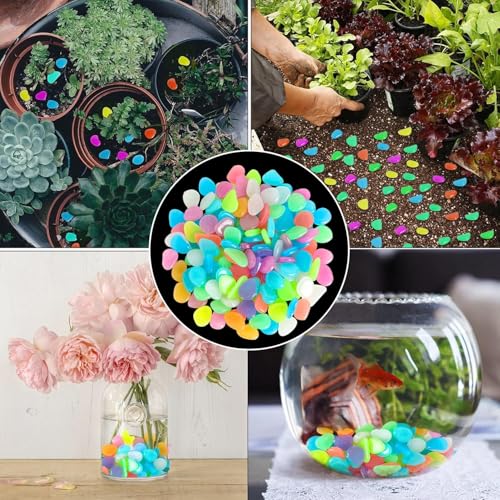 Image of 100 PCS Luminous Stones Glow in The Dark Rocks Mixed Color DIY Decorative Pebbles for Aquarium Fish Tank Garden Path Patio Lawn Yard Sidewalk Decor Colorful Glowing Cobbles Outdoor Indoor Ornaments