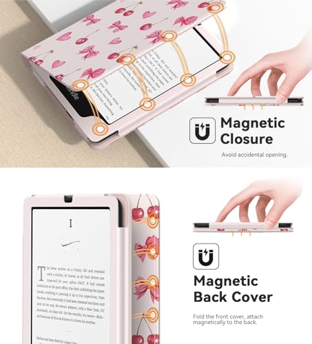 Image of MoKo Case for eBook Reader, Slim PU Shell Cover Case with Auto-Wake /Sleep for E-Reader, Not fit Kobo Aura 2 /Remarkable, Cherry Bow
