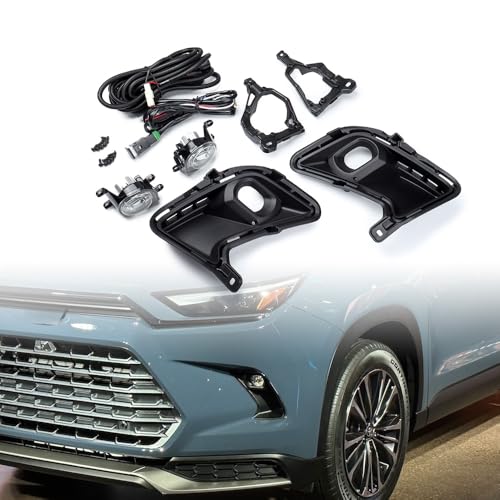 amopacorp Front Bumper Fog Light Assembly Kit Fits for 2024 2025 Toyota Grand Highlander XLE Limited Platinum Hybrid 81211-52140 81221-52120 LED Lamp w/Brackets, Wire Harness, Bezels & Power Switch