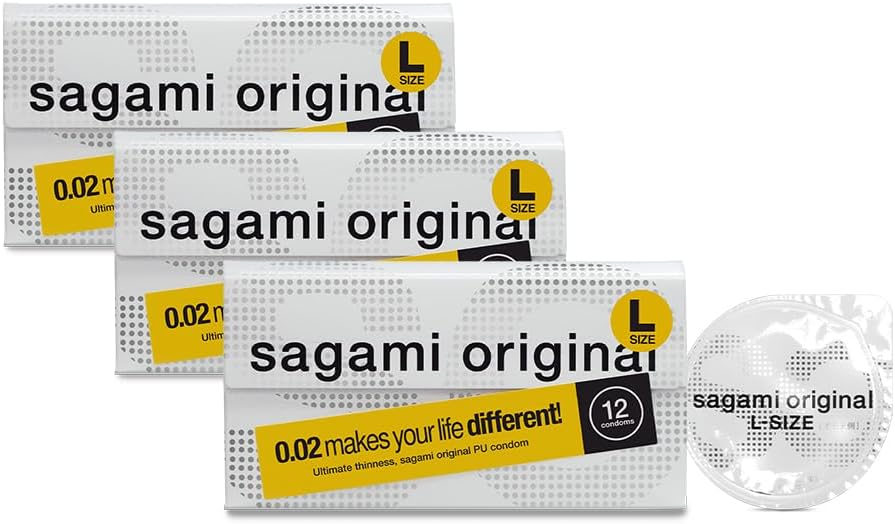 Sagami Original 0.02 L-Size | Super Thin | Super Strong | Non Latex PU Condoms (36 Pack)