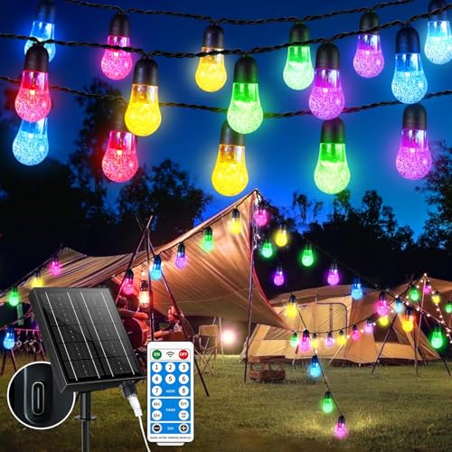 GCMacau Guirlande solaire d'extérieur, 18m 50 LED Guirlande Lumineuse Exterieure Solaire, 8 modes, étanche IP65, boules en cristal, guirlande lumineuse...