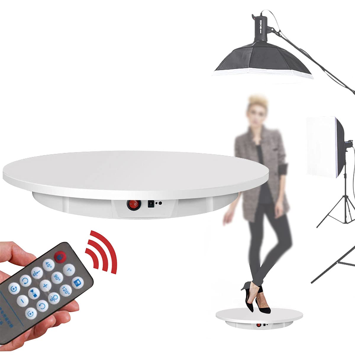 RCBDBSM Electric Turntable Motorized Display Stand Remote Control Photography Rotating Turntable for Product Photography Shooting 360 Degree Image 16.5 Inch Load 100kg,White