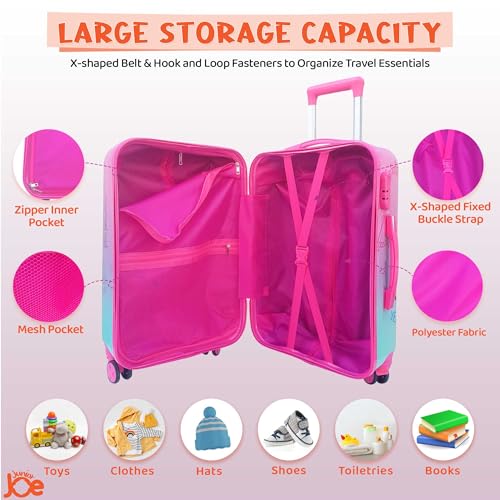 Image of JUNIOR JOE Polycarbonate 24 Inch Kids Suitcase With 4 Wheel Travel Trolley Bag (4 Day Trip, Lignt Pink (Large - 24 Inch), Hard, Spinner)
