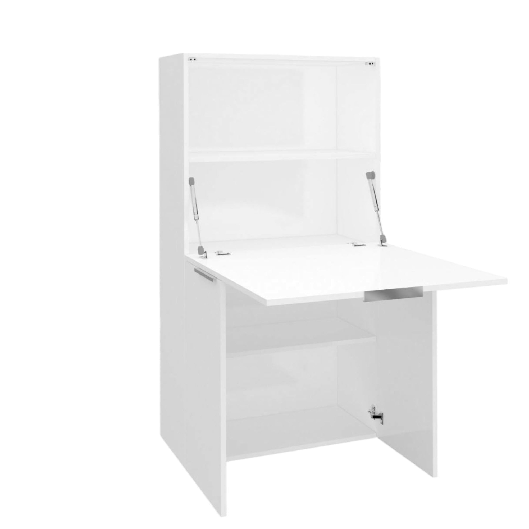 Dmora - Scrivania Gianpiero, Mobile multiuso con scaffali e piano da lavoro, Tavolo multiuso per ufficio, Scrivania salvaspazio multiposizione, 100% Made in Italy, cm 70x35h140, Bianco lucido
