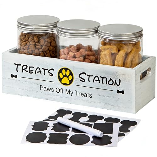 CXSZHMU Dog treat container for Countertop Cat Organization and Storage with 3 Jars Pet Accessories Storage Decorative Dog Treat Station Farmhouse Decor Gift for Pet