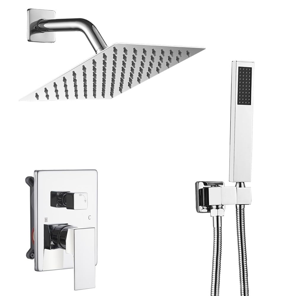 Photo 1 of annazom Chrome Shower System with High Pressure 8'' Rainfall Shower Head, Handheld Shower head, Bathroom Luxury Rain Mixer Shower Combo Set Wall Mounted Shower Faucet Rough-in Valve and Trim Kit